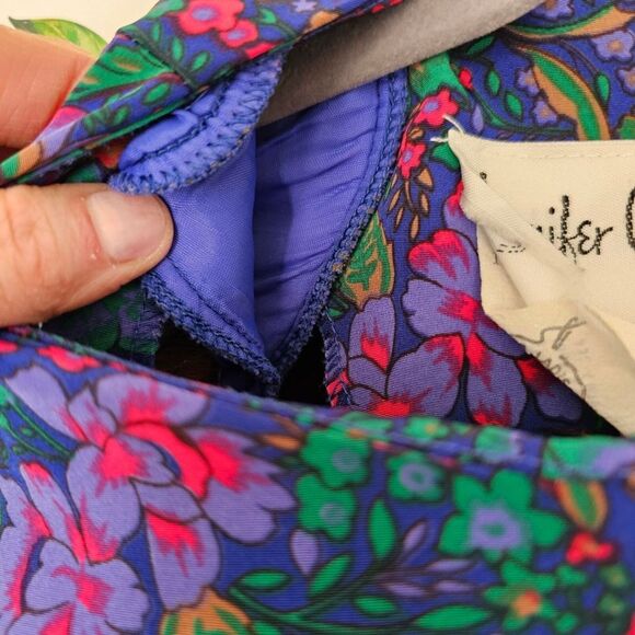 Vintage Retro Floral Purple Long Sleeve Midi Dress Shoulder Pads Sash Belt Sz 12 - Picture 7 of 8